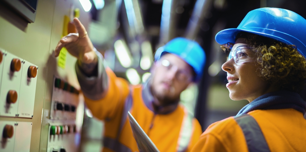Workers with hard hats